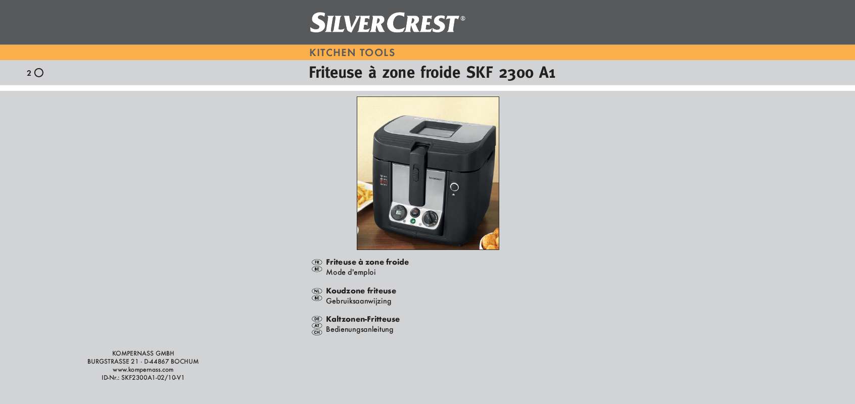 Notice SILVERCREST SKF 2300 A1 COOLZONE DEEP FAT FRYER Trouver une